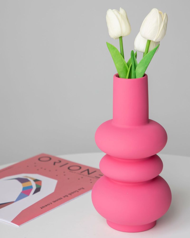 Modern Ceramic Vase Pink | Pottery Vase Vintage| Unique Geometric Flower Vase | Bold and Stylish Home Decor Accent