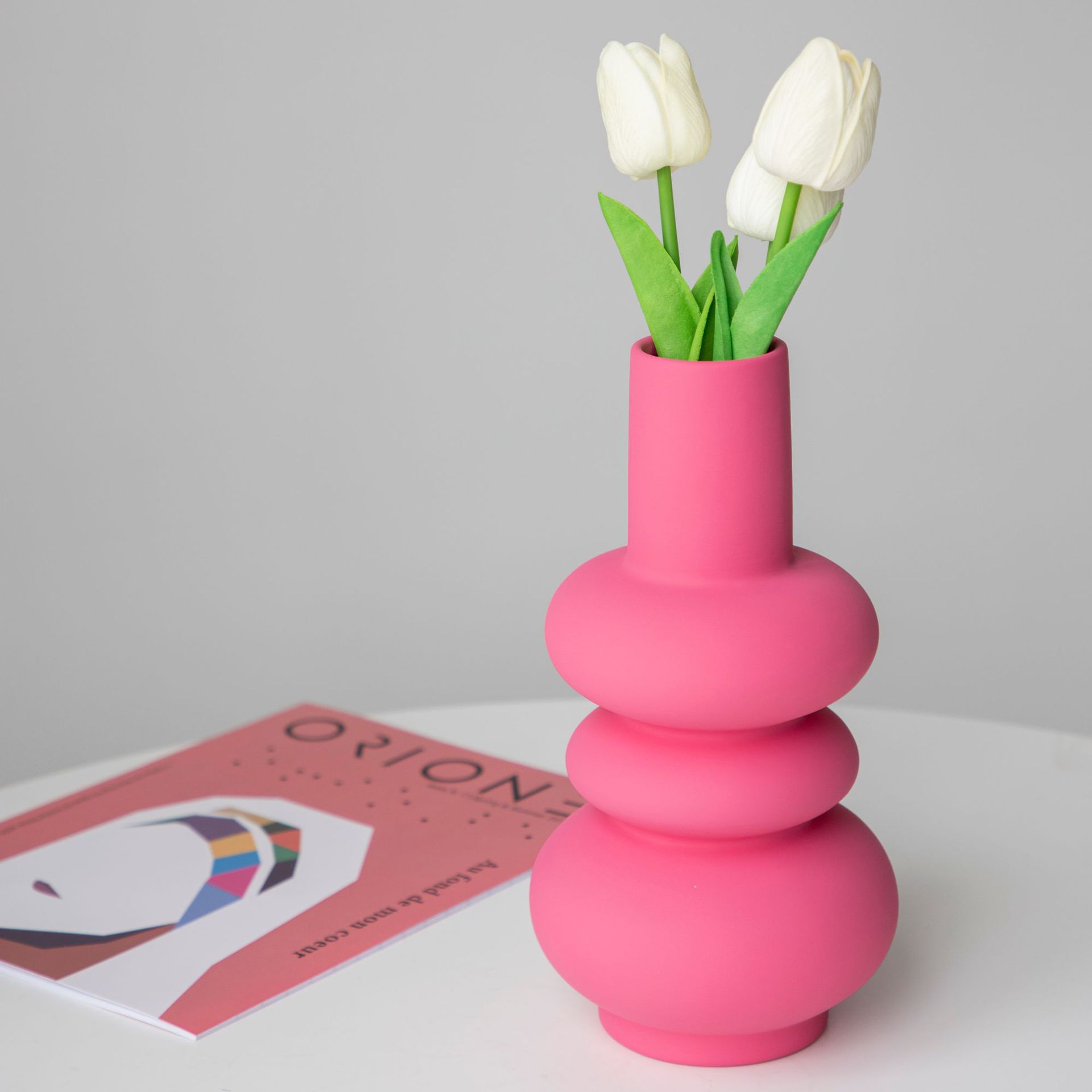 Modern Ceramic Vase Pink | Pottery Vase Vintage| Unique Geometric Flower Vase | Bold and Stylish Home Decor Accent