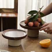 Kitchenware | Wooden Bowl on Ceramic Base | Elegant Decorative Fruit Platter | Stylish Home Decor and Serving Tray