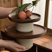 Kitchenware | Wooden Bowl on Ceramic Base | Elegant Decorative Fruit Platter | Stylish Home Decor and Serving Tray