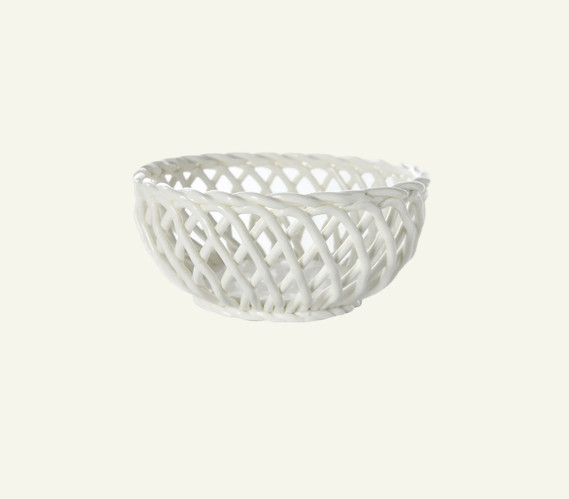 Woven Ceramic Fruit Bowl | Elegant White Decorative Basket | Modern Table Centerpiece