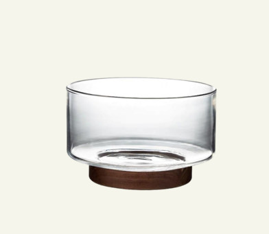 Kitchenware | Glass Serving Bowl | Modern Glass Bowl with Wooden Base | Versatile Home Decor