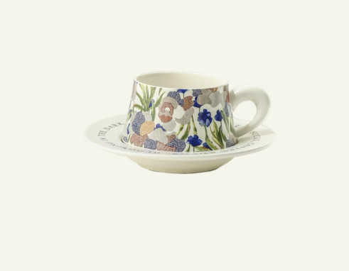 Vintage Watercolor Ceramic Coffee & Tea Cup | Floral Pattern Porcelain Mug with Saucer | Elegant Retro Drinkware