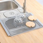 Foldable Dish Drying Rack | Stainless Steel Roll-Up Over Sink Drainer | Space-Saving Kitchen Drip Tray