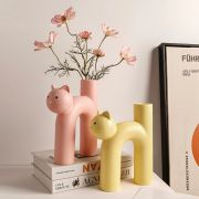 Reative Cat Shaped Ceramic Flower Vase | Modern Home Decor | Unique Animal Design Planter