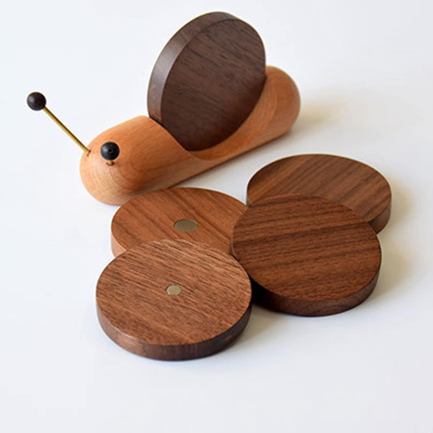 Premium Handmade Black Walnut Snail Coaster Set | Creative Dinning Decor | Modern Wooden Table Accessories