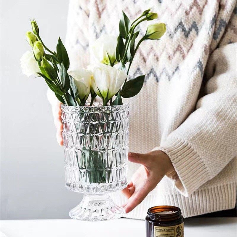 Vintage Crystal Glass Flower Vase | Elegant Cut Glass Decorative Vase | Classic Home and Office Decor Accent